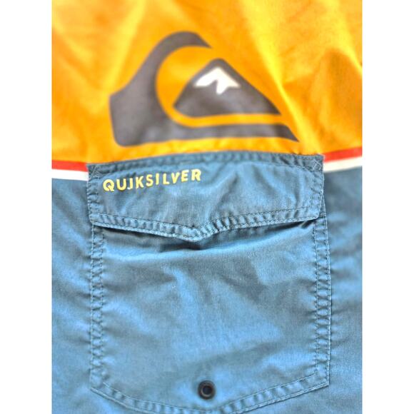 Quiksilver Mens Board Shorts Swim Trunks Sz 34 Colorful Orange Blue Logo Pocket - Picture 4 of 8